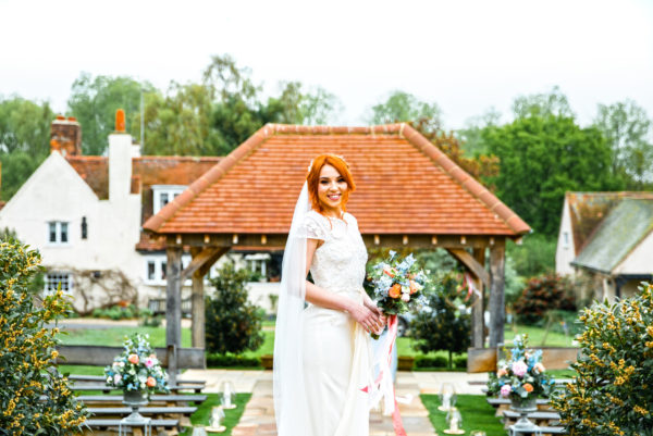 Bride in front of the Oak Pavilion